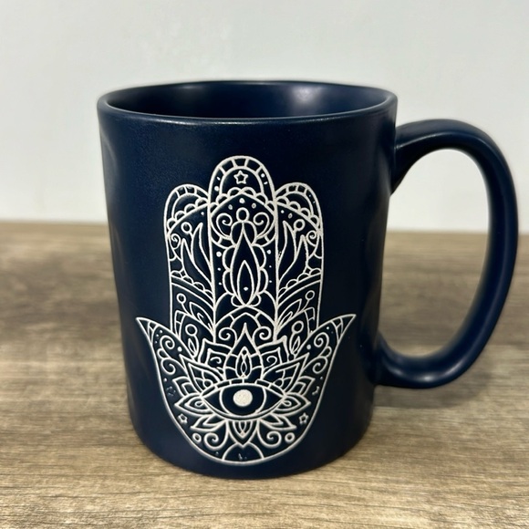 EVIL EYE HAMSA HAND Ceramic Coffee Mug Teacup Dark Blue STAY WILD MOON CHILD - Picture 1 of 7